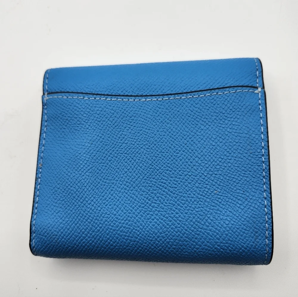 Coach Electric Blue Crossgrain Leather Wallet Tri Fold - Picture 2 of 6